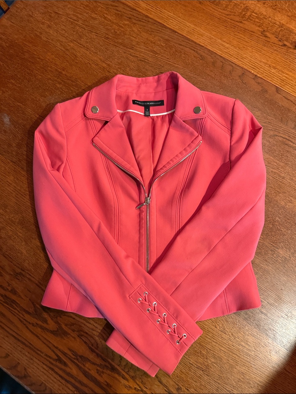White House Black Market Coral Pink Moto Blazer